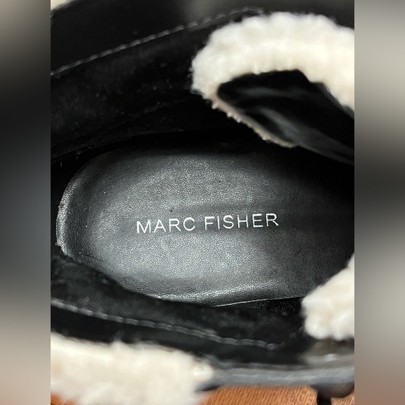 Marc Fisher Hopee Booties black suede w/ white faux fur/ Sherpa trim Lug sole 10 - Picture 8 of 12
